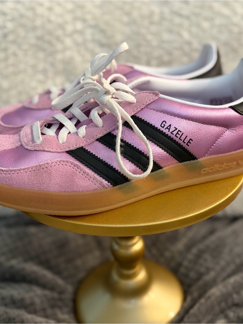 adidas Gazelle Pink Sneakers with Black Stripes and Gum Sole
